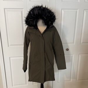 The North Face Women's Green Jacket with Black Fur Trim